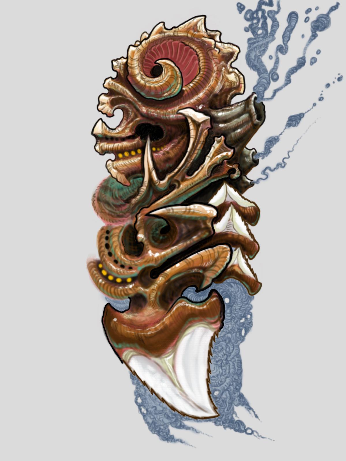 Coral Shark Tooth Scuba Sleeve Design Kevin Harden AK Tattoo Anchorage Alaska